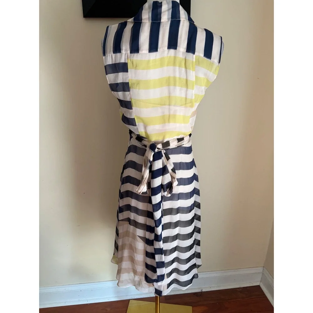 Diane von Furstenberg DVF Silk Striped Wrap Dress Navy Pink Sleeveless Size 2